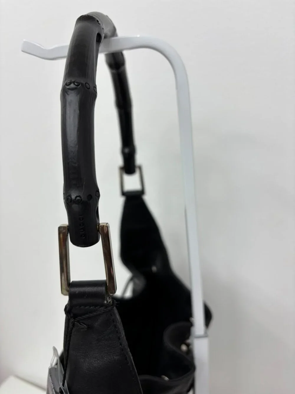 Vintage Gucci Black Leather Bamboo Hobo Bag